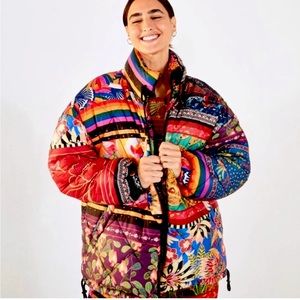 Farm Rio Abby Mixed Scarves Reversible Printed Puffer Jacket